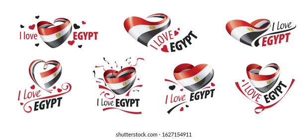 National flag of the Egypt in the shape of a heart and the inscription I love Egypt. Vector illustration