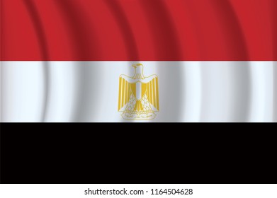 The national flag of Egypt. The symbol of the state on wavy cotton fabric. Realistic vector illustration. Egypt flag background with cloth texture