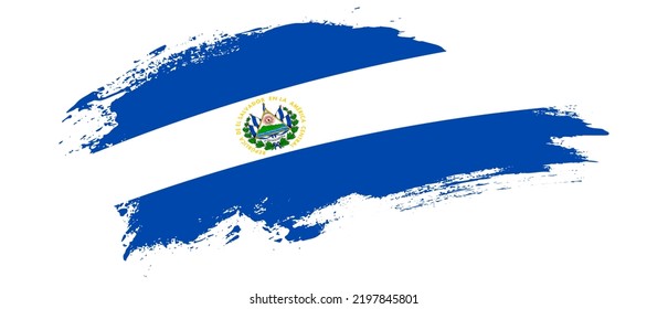 Bandera nacional de El Salvador con efecto de pincel de mancha curvo sobre fondo blanco