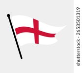 National flag of England.  England flag computer digital vector illustration icon design.  Fluttering flagpole flag.