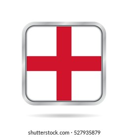 National flag of England. Shiny metallic gray square button with shadow.