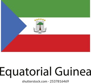 Bandera nacional de Guinea Ecuatorial. Presenta colores verde, rojo, azul, blanco y amarillo