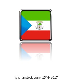 National flag of Equatorial Guinea in rectangle frame with reflection