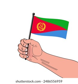 national flag of Eritrea in the original colours and proportions on the stick