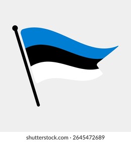 National flag of Estonia.  Estonia flag computer digital vector illustration icon design.  Fluttering flagpole flag.