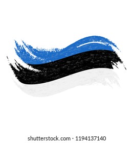 National Flag Of Estonia, Designed Using Brush Strokes,Isolated On A White Background. Vector Illustration. Use For Brochures, Printed Materials, Logos, Independence Day.
