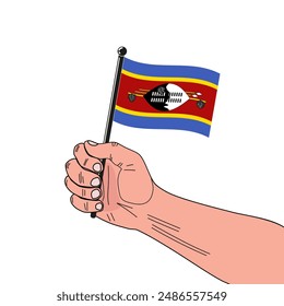 national flag of Flag of Eswatini in the original colours and on the stick