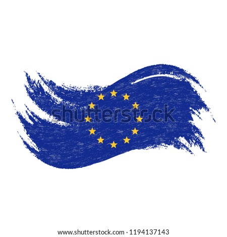 National Flag Of The European Union, Designed Using Brush Strokes,Isolated On A White Background. Vector Illustration. Use For Brochures, Printed Materials, Logos, Independence Day.