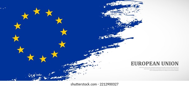 National flag of European Union with textured brush flag. Artistic hand drawn brush flag banner background