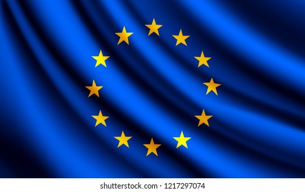 National flag of Europeon on wavy cotton fabric. Realistic vector illustration.