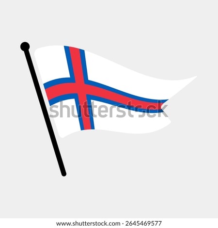 National flag of Faroe Islands.  Faroe Islands flag computer digital vector illustration icon design.  Fluttering flagpole flag.