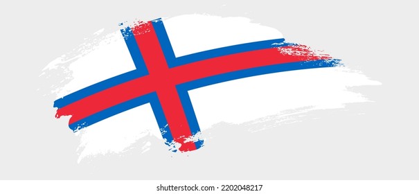 National flag of Faroe Islands with curve stain brush stroke effect on white background