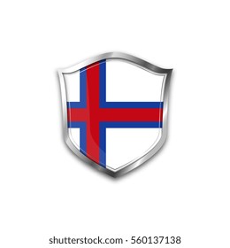 The national flag of Faroe islands. Metal shield with reflections on a white background.