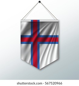The national flag of Faroe islands. The symbol of the state in the pennant hanging on the rope. Realistic vector illustration.