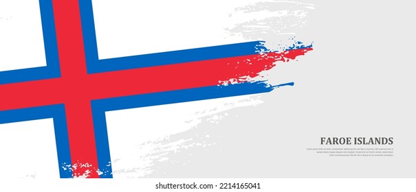 National flag of Faroe Islands with textured brush flag. Artistic hand drawn brush flag banner background