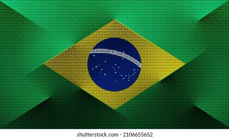 The national flag of Federative Republic  of Brazil. HD wallpaper with knitted fabric look and pop up shadow gradient style.