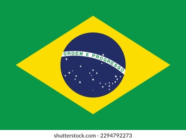 The national flag of the Federative Republic of Brazil. The green field with a yellow rhombus bearing the blue disk in the center formed the celestial globe with 27 stars. Flag Proportion Ratio 7:10