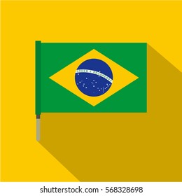 National flag of Federative Republic of Brazil icon. Flat illustration of National flag of Brazil vector icon for web on yellow background