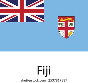 La bandera nacional de Fiyi, con la Union Jack en el cuadrante superior del polipasto y la cresta nacional en el cuadrante inferior de la mosca sobre un fondo azul claro.