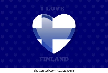 The national flag of Finland illustrated on top of a heart shaped icon, vector design