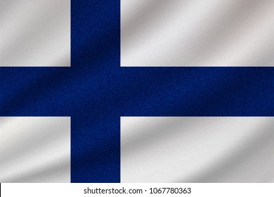 national flag of Finland on wavy cotton fabric. Realistic vector illustration.
