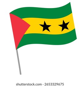 São Tomé and Príncipe national flag flutters with flagpole