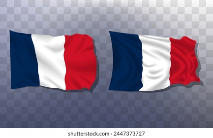 National flag of France, 3d realistic render on a transparent background. The flag twists in the wind, realistic shadows and light. Officially sign of the French Republic