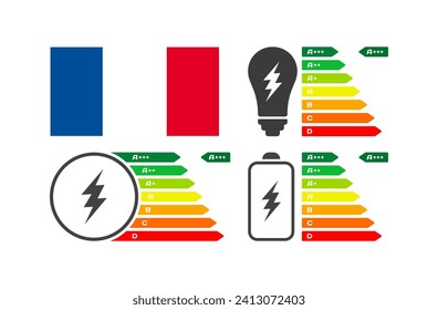 National flag of France and charge. Flat, color, letter battery rating. National flag of France. Vector icons