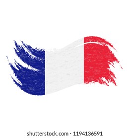 National Flag Of France, Designed Using Brush Strokes,Isolated On A White Background. Vector Illustration. Use For Brochures, Printed Materials, Logos, Independence Day.