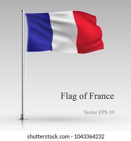 National flag of France isolated on gray background. Realistic French flag waving in the Wind. Wavy flag Stock Vector illustration