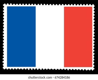 The national flag of France .Official colors and proportion of flag of Japan. Postage stamp isolated on black background. Vector illustration