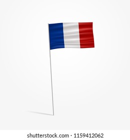 National flag of France on pole. Realistic vector illustration.