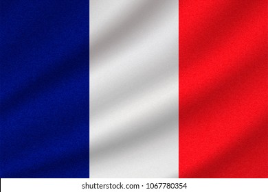 national flag of France on wavy cotton fabric. Realistic vector illustration.