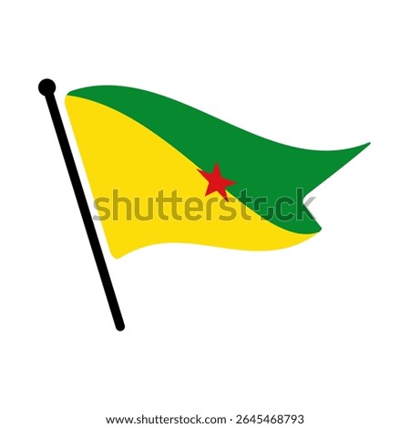 National flag of French Guiana.  French Guiana flag computer digital vector illustration icon design.  Fluttering flagpole flag.