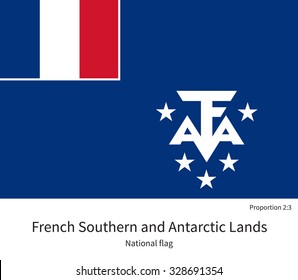 National flag of French Southern and Antarctic Lands with correct proportions, element, colors for education books and official documentation