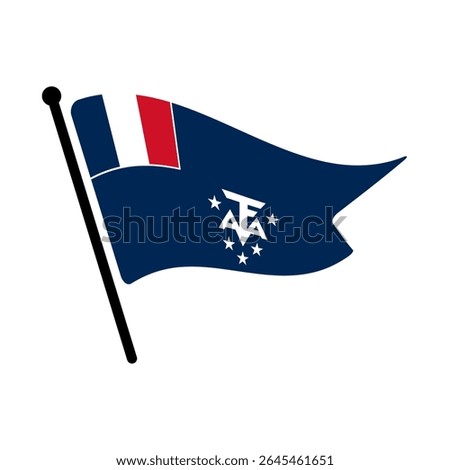 National flag of French Southern and Antarctic Territory.  French Southern and Antarctic Territory flag computer digital vector illustration icon design.  Fluttering flagpole flag.