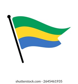 Bandeira nacional do Gabão.  Gabão bandeira computador digital vetor ilustração ícone design.  Bandeira de mastro flutuante.