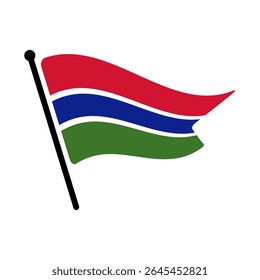 Bandeira nacional da Gâmbia.  Bandeira de Gâmbia computador digital vetor ilustração ícone design.  Bandeira de mastro flutuante.
