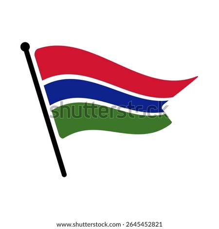 National flag of Gambia.  Gambia flag computer digital vector illustration icon design.  Fluttering flagpole flag.