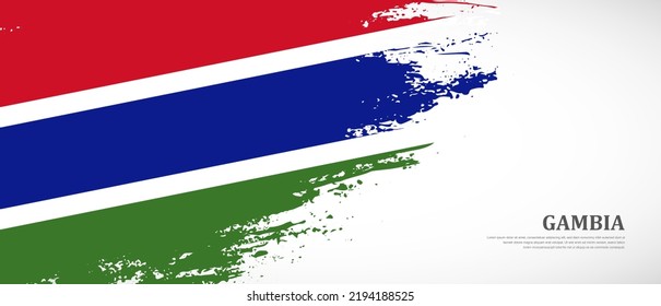 National flag of Gambia with textured brush flag. Artistic hand drawn brush flag banner background