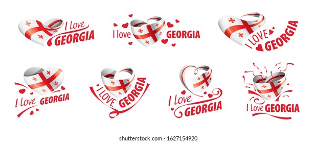 National flag of the Georgia in the shape of a heart and the inscription I love Georgia. Vector illustration