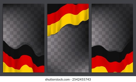 National flag of Germany, 3d realistic render on a transparent background. The flag twists in the wind, realistic shadows and light. Officially sign of the Federal Republic of Germany.