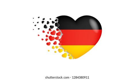 National flag of Germany in heart illustration. With love to Germany country. The national flag of Germany fly out small hearts