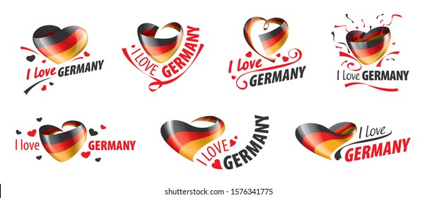 The national flag of the Germany and the inscription I love Germany. Vector illustration