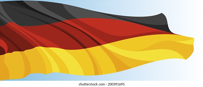 The national flag of the Germany on a background of blue sky