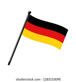 National flag of Germany on the stick isolated in the original size and proportions