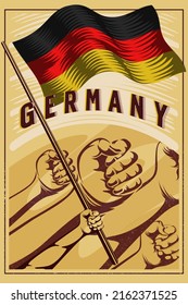 The national flag of germany poster design illustration. Arms holding germans flag illustration. Hand fist poster illustration for germans fight and protes, labour day and german unity day