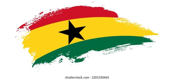 National flag of Ghana with curve stain brush stroke effect on white background