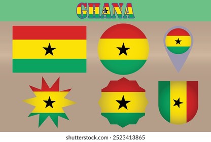 Vector de la Bandera Nacional de Ghana con franjas rojas, amarillas y verdes con una estrella negra, que simbolizan la libertad, la unidad y la rica herencia de la nación.