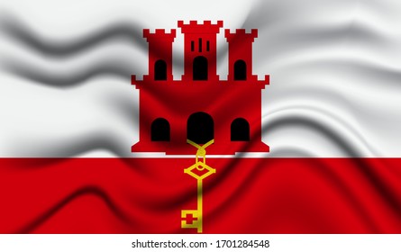 National flag of Gibraltar. Modern national flag waving with curved fabric background. Realistic waving flag of Gibraltar vector background